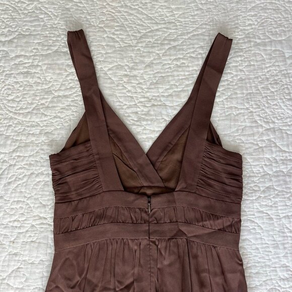 Theory Women's Dress Brown Sleeveless Solid Spaghetti Strap V Neck Mini Size 0 - Picture 5 of 7